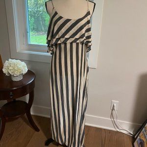 Grey and Cream Striped Maxi Dress